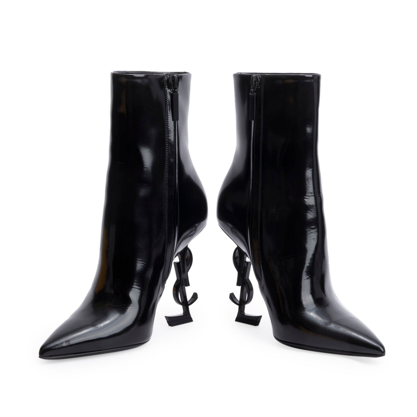 Saint Laurent Black Patent Leather Opyum Ankle Boots, Size 38