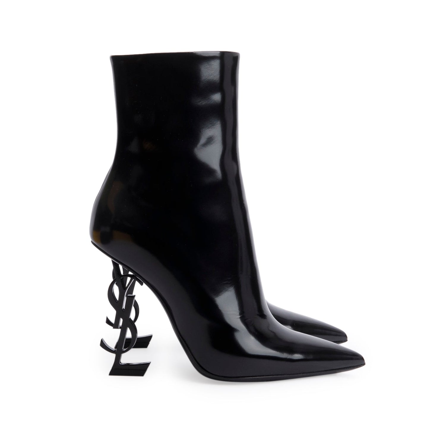 Saint Laurent Black Patent Leather Opyum Ankle Boots, Size 38