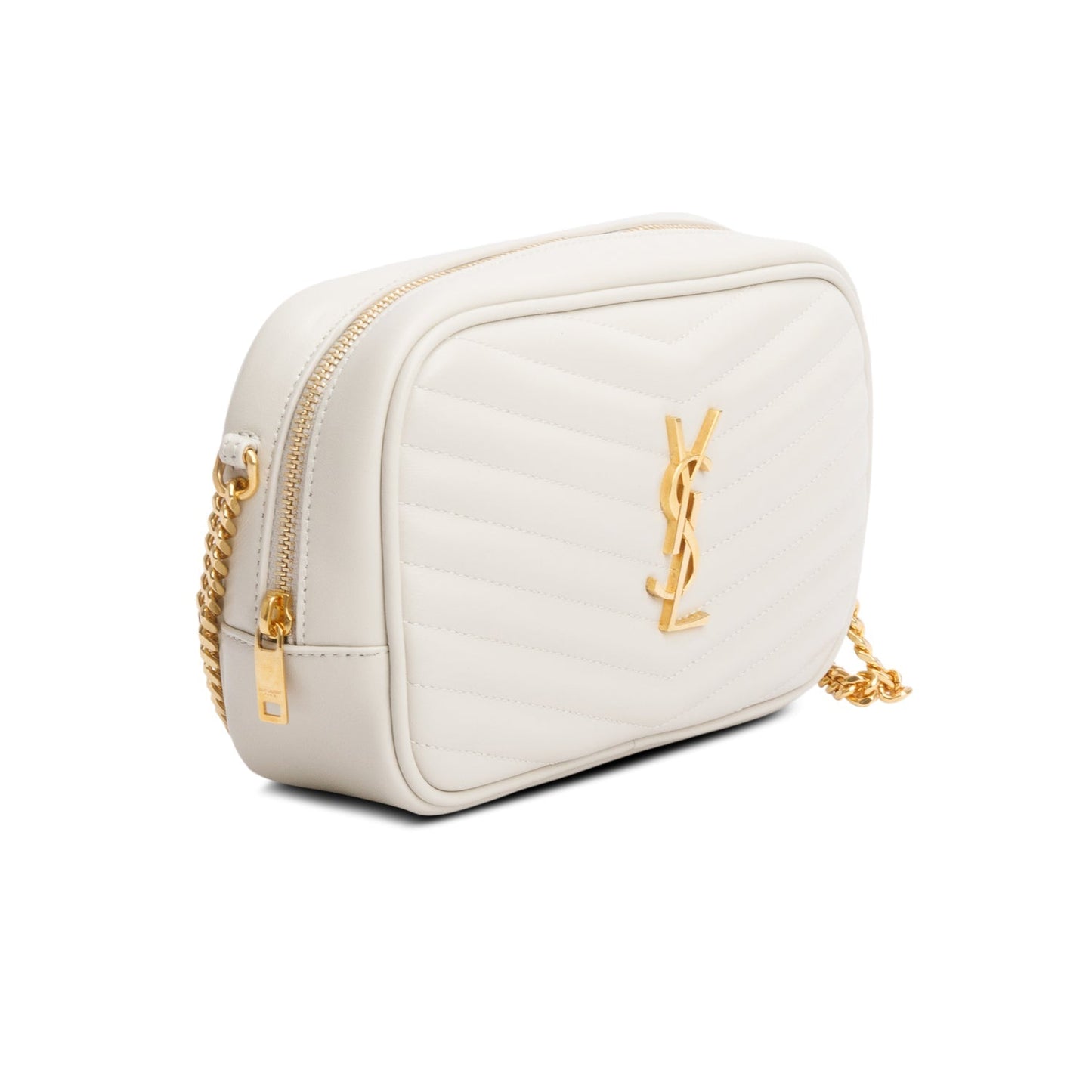 Saint Laurent 2023 White Quilted Calfskin Matelasse Leather Mini Lou Camera Bag