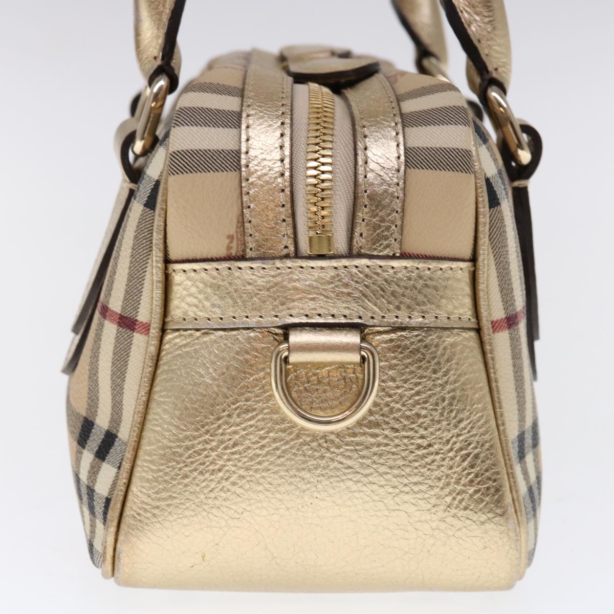 Luxury Burberry Nova Check Hand Bag PVC Leather Beige Auth 64593