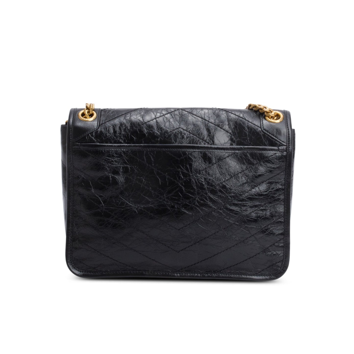 Saint Laurent 2023 Black Crinkled Calfskin Leather Medium Niki Shoulder Bag