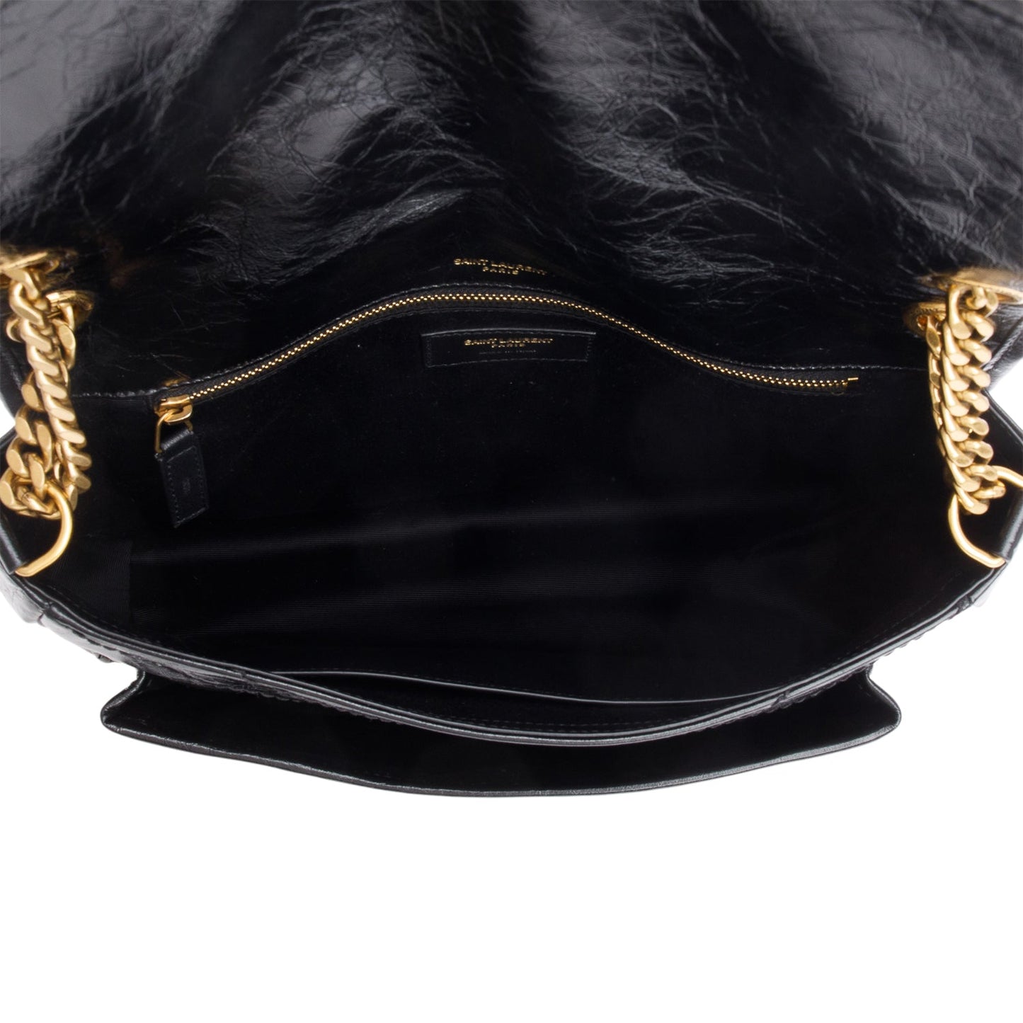 Saint Laurent 2023 Black Crinkled Calfskin Leather Medium Niki Shoulder Bag