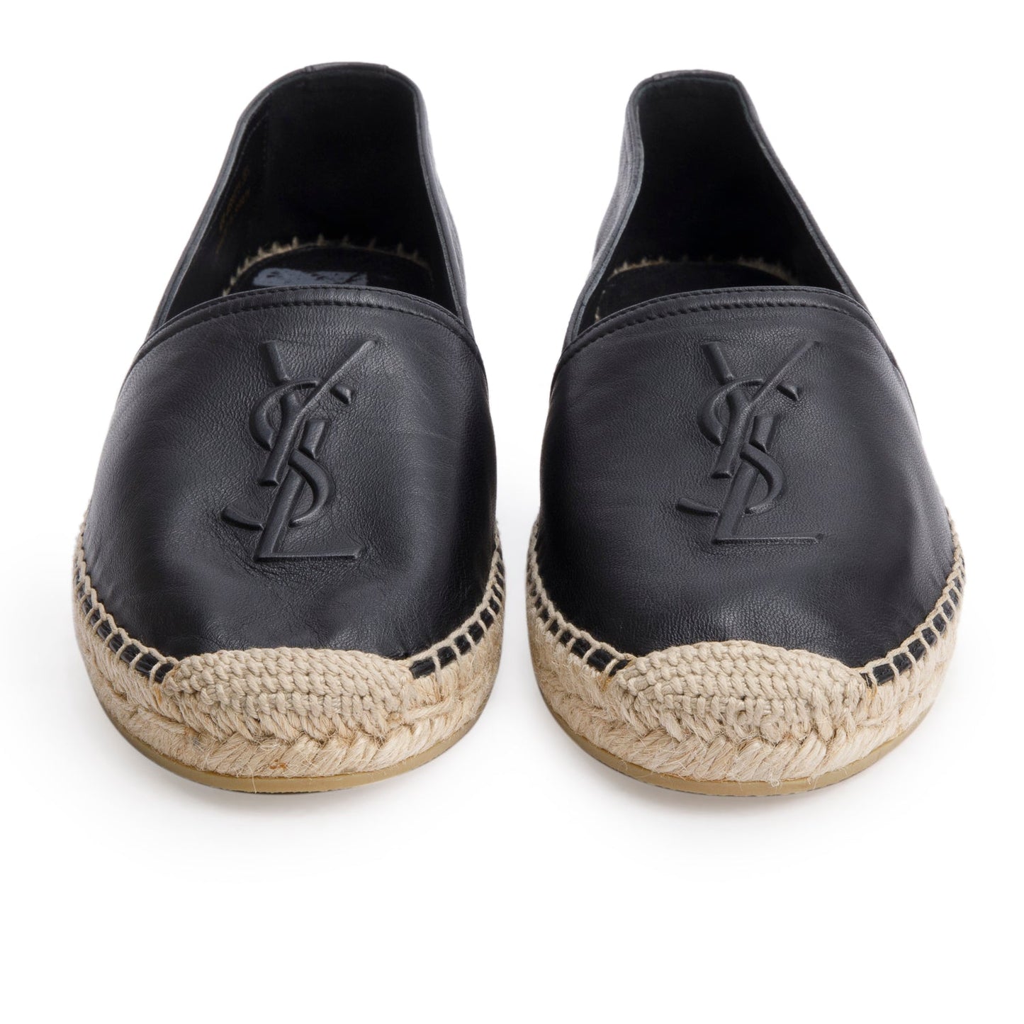 Saint Laurent Black Lambskin Leather Espadrilles, Size 38.5