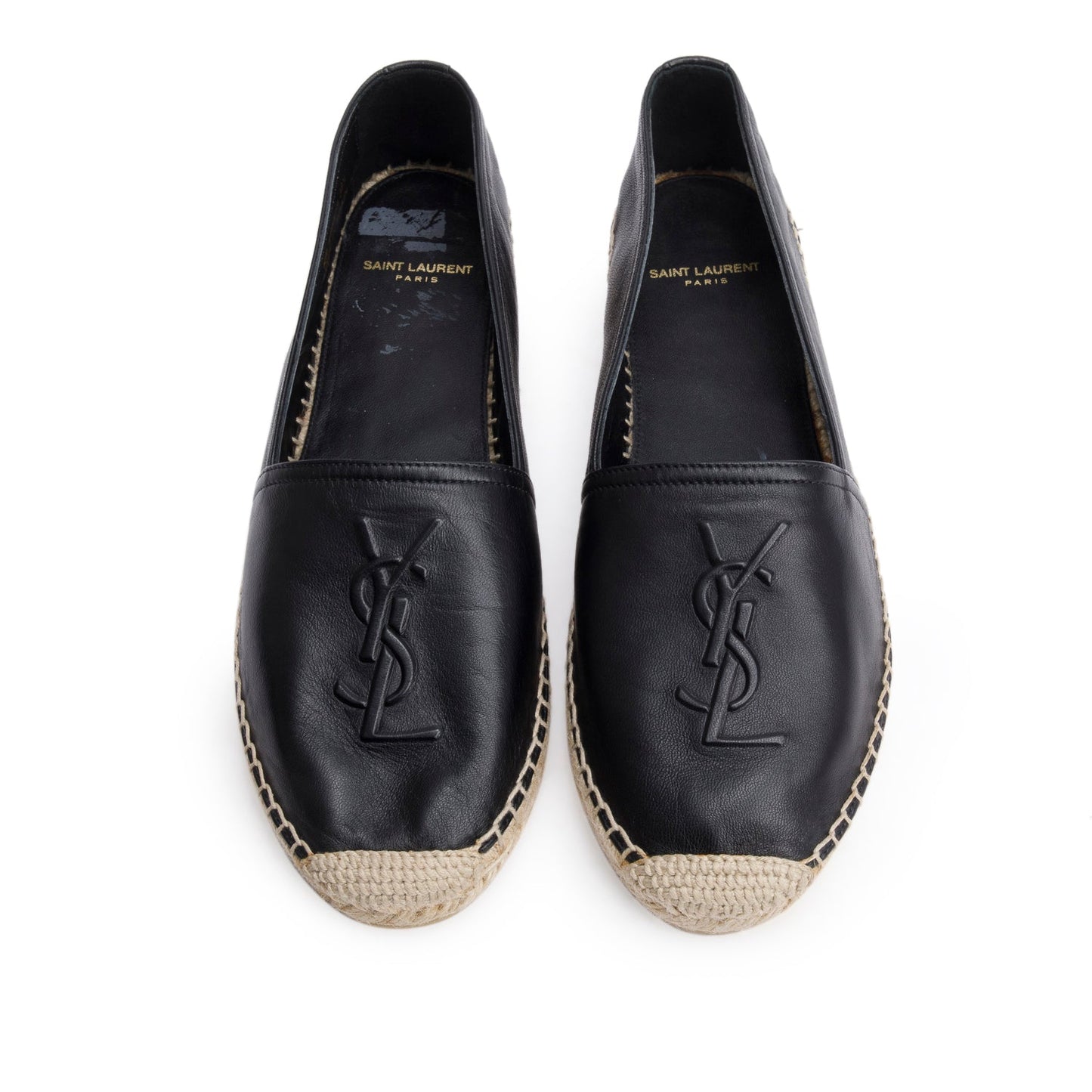 Saint Laurent Black Lambskin Leather Espadrilles, Size 38.5