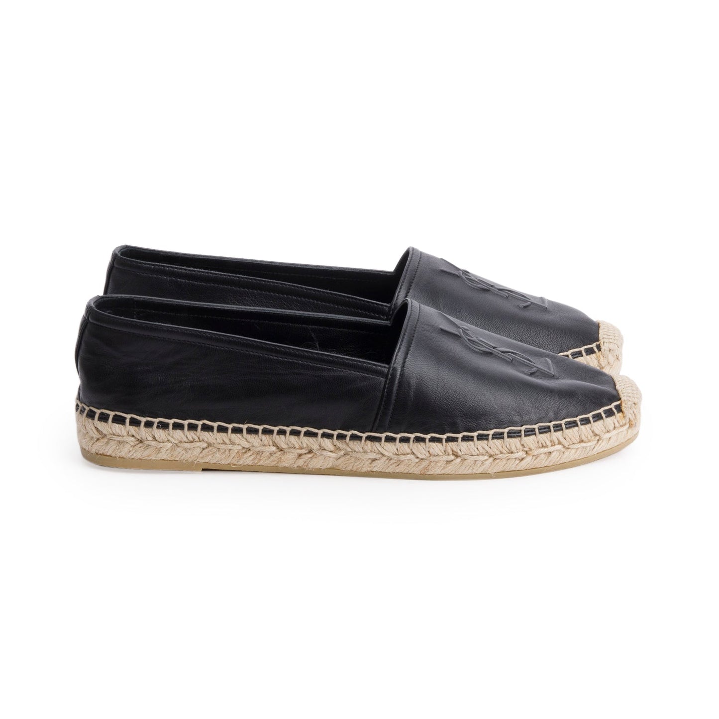 Saint Laurent Black Lambskin Leather Espadrilles, Size 38.5