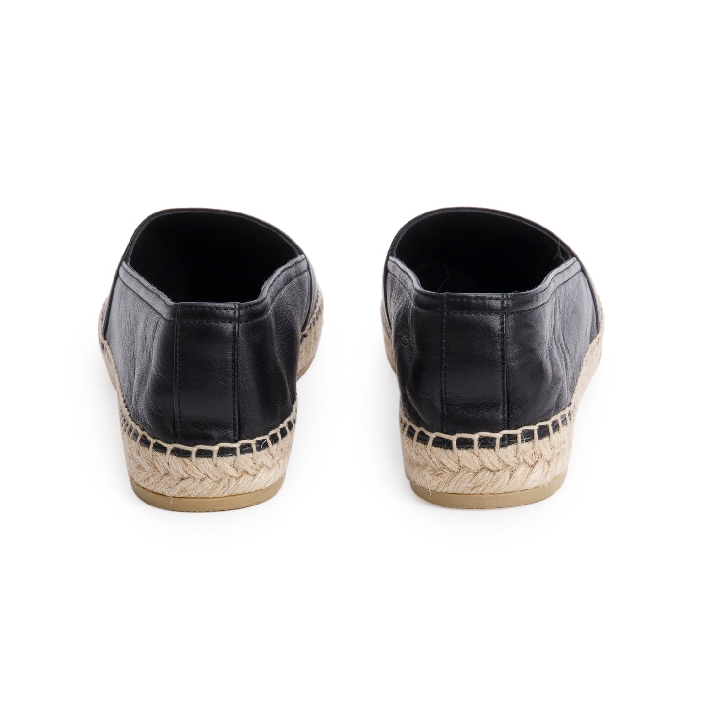Saint Laurent Black Lambskin Leather Espadrilles, Size 38.5