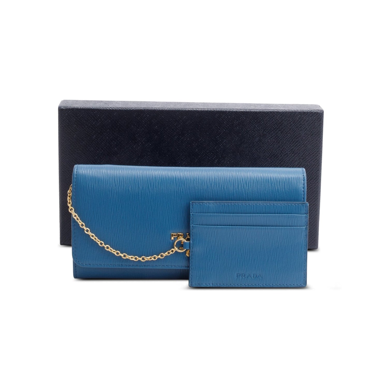 Prada Blue Vitello Move Leather Continental Wallet