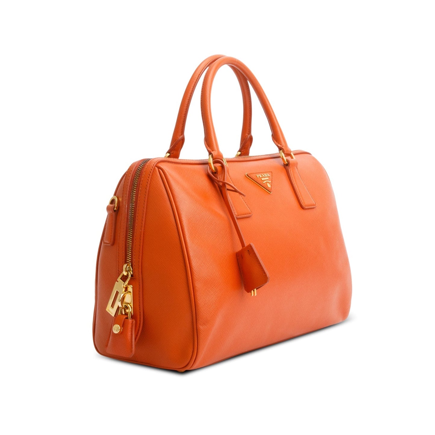 Prada Orange Saffiano Lux Leather Bauletto Bag