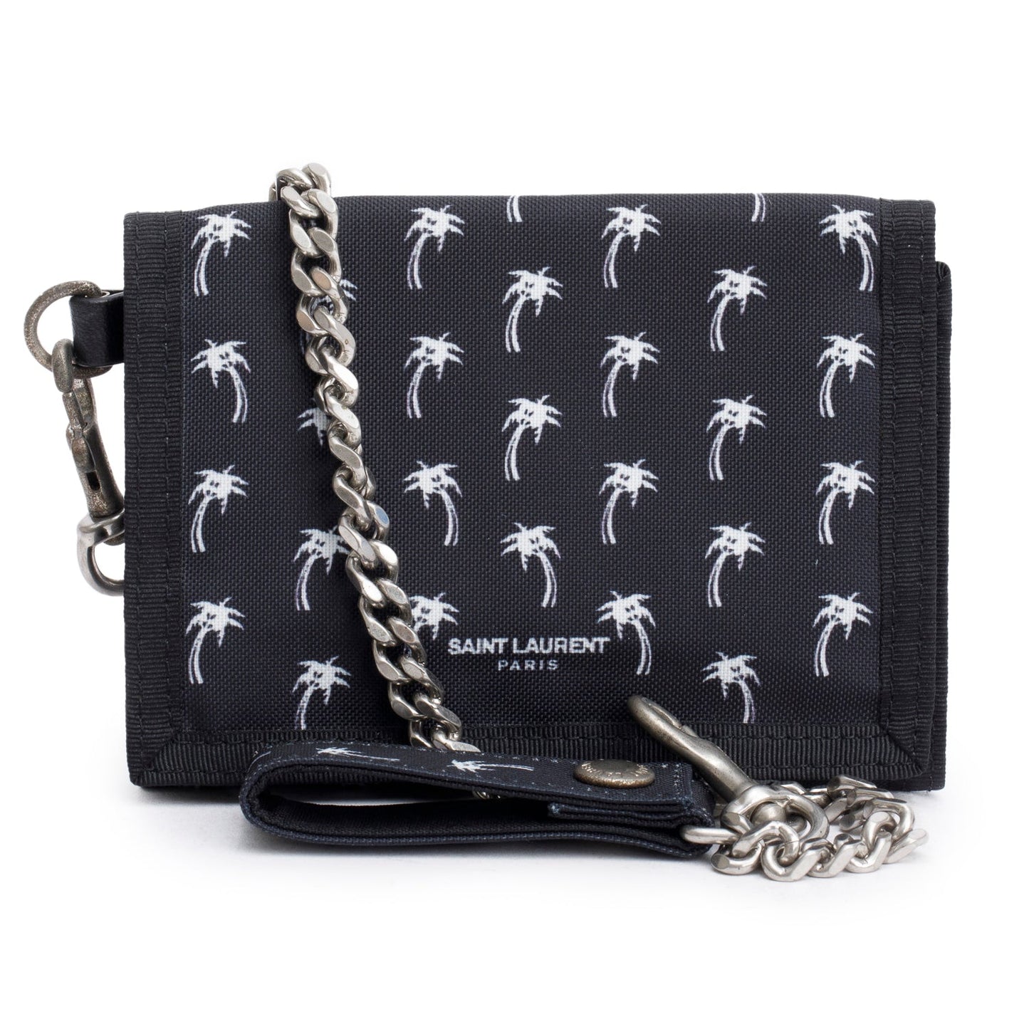 Saint Laurent Black Canvas Palm Tree Print Buffalo Chain Trifold Wallet