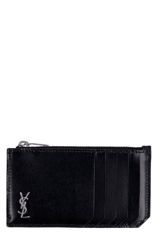 Luxury Saint Laurent Trending 2025 Men's Logo Plaque Cardholder in Black | Size UNICA | 6298991JB0E