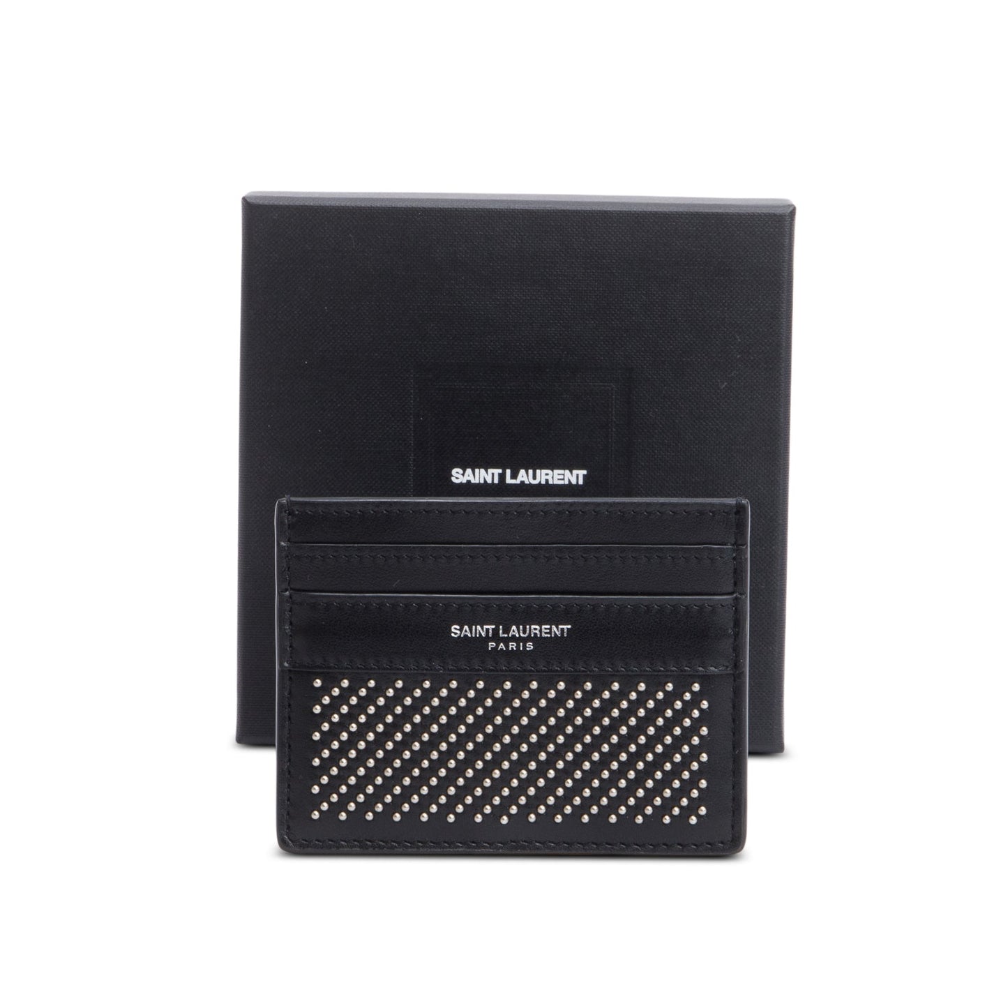 Saint Laurent Black Leather Studded Card Holder