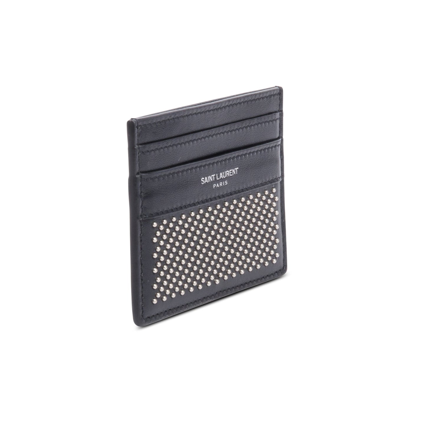 Saint Laurent Black Leather Studded Card Holder