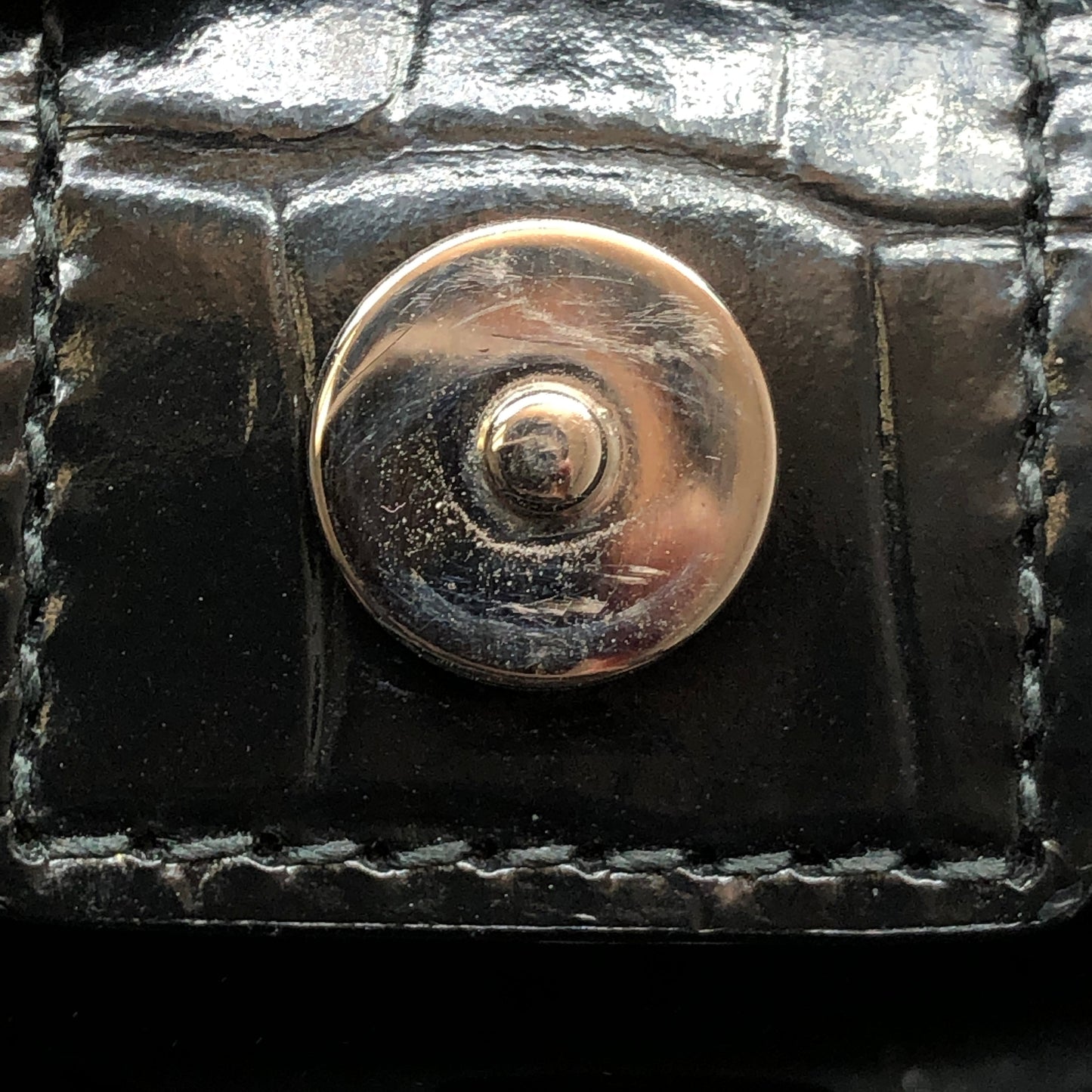 Balenciaga Logo Embossed Crocodile Embossed Leather Mini Vertical Phone Bag Black