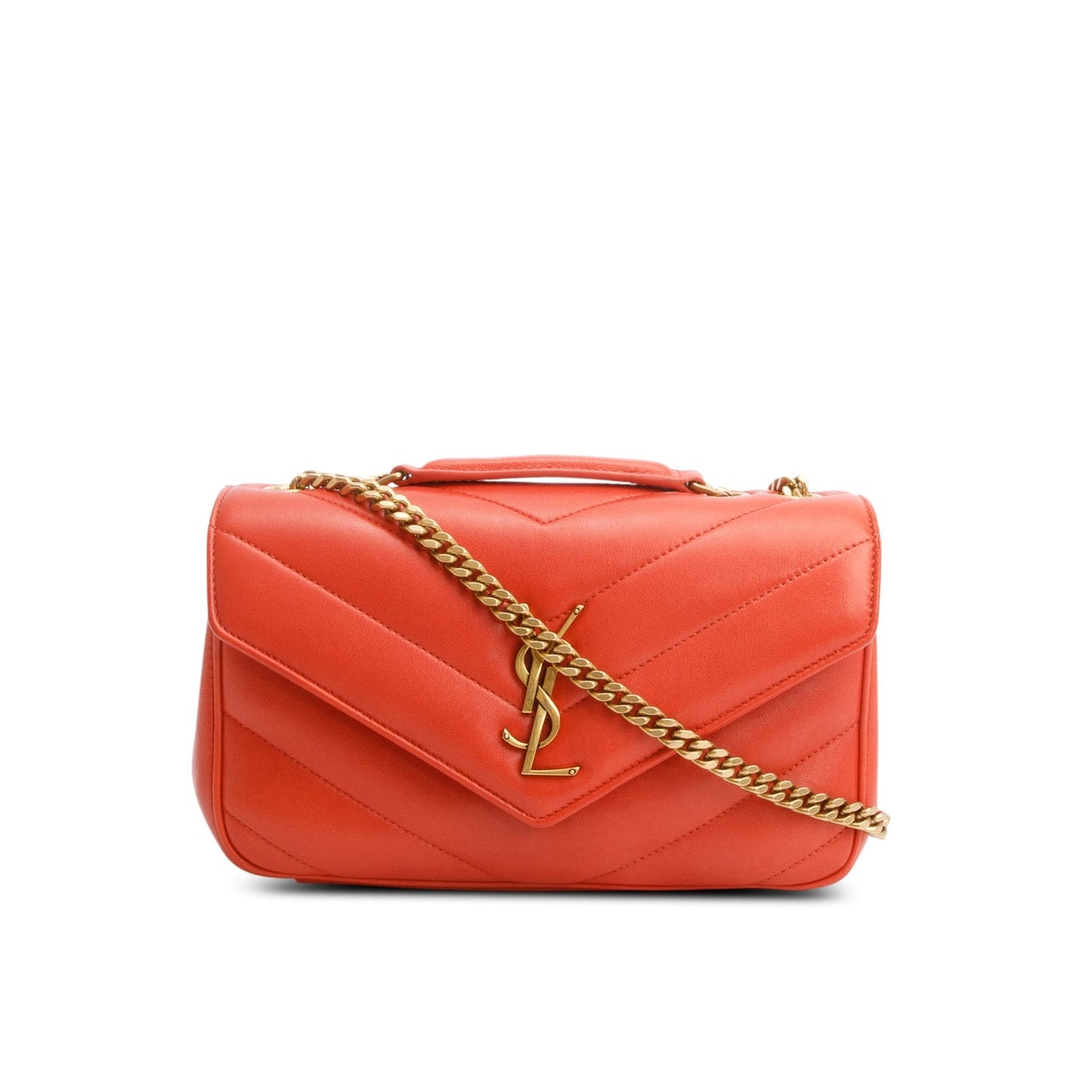 Saint Laurent 2024 Orange Lambskin Chevron Quilted Small LouLou Bag