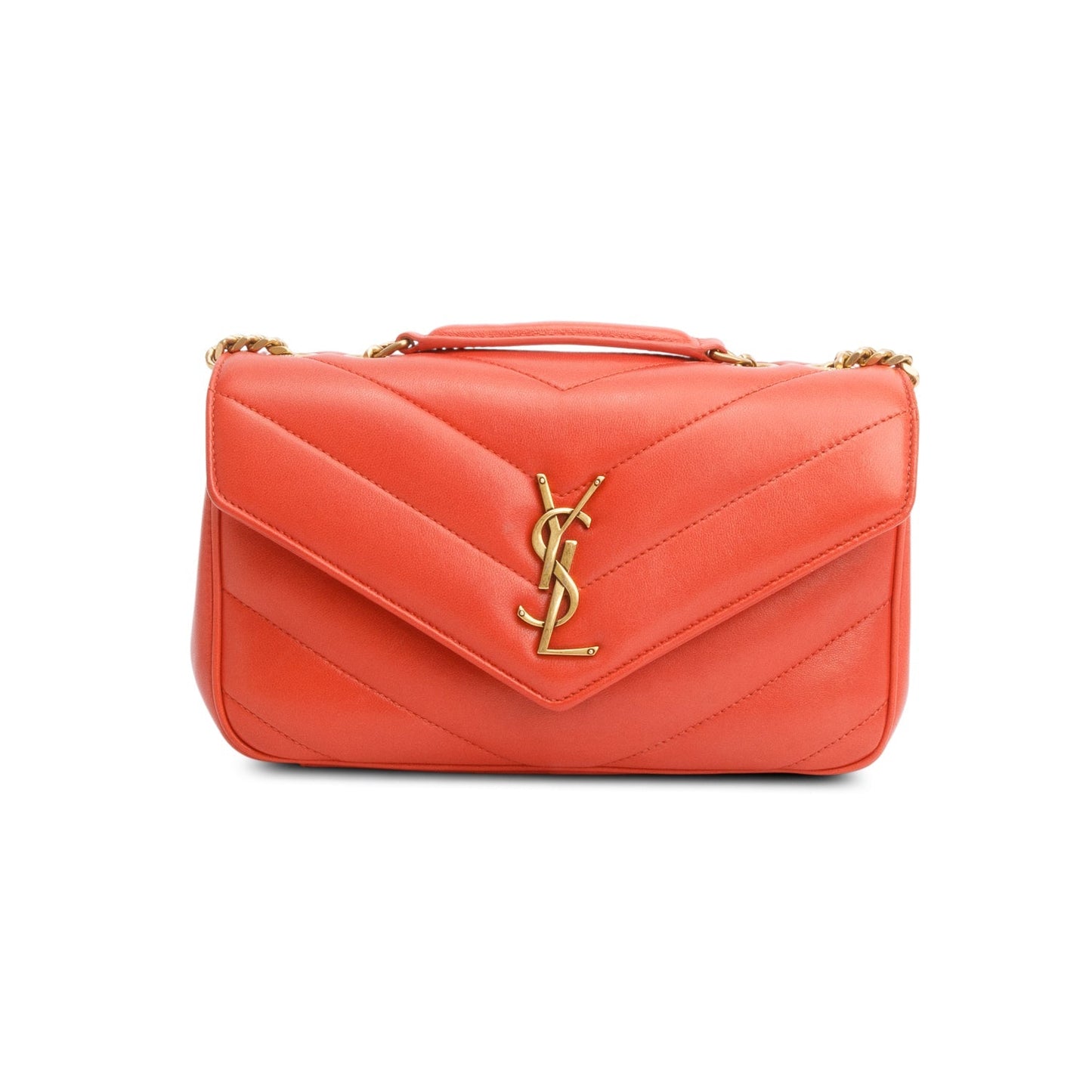 Saint Laurent 2024 Orange Lambskin Chevron Quilted Small LouLou Bag