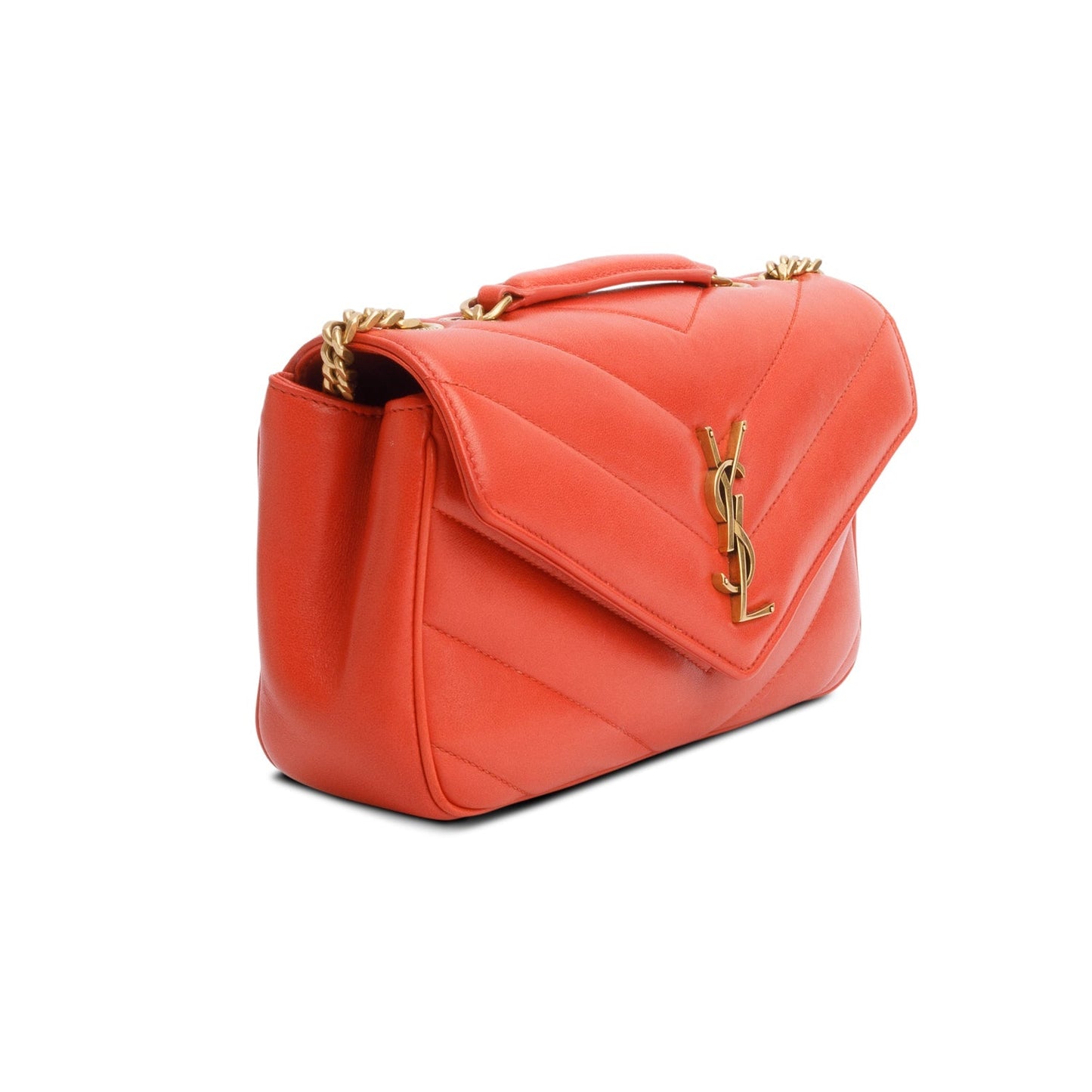 Saint Laurent 2024 Orange Lambskin Chevron Quilted Small LouLou Bag