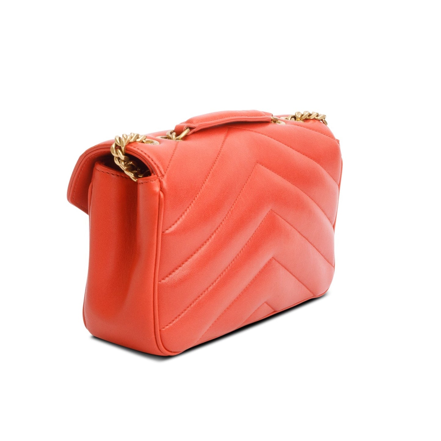 Saint Laurent 2024 Orange Lambskin Chevron Quilted Small LouLou Bag