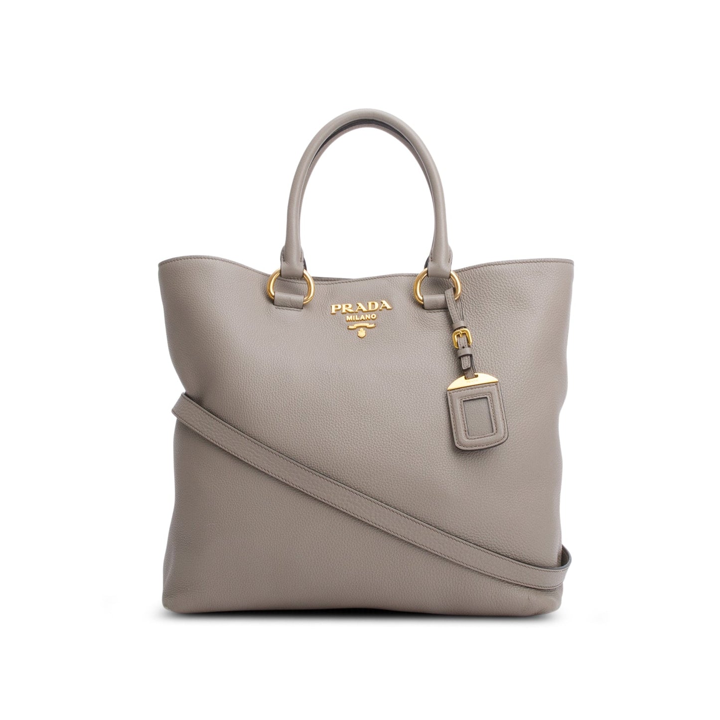 Prada Grey Vitello Phenix Convertible Shopper Tote