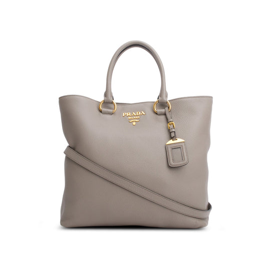 Prada Grey Vitello Phenix Convertible Shopper Tote