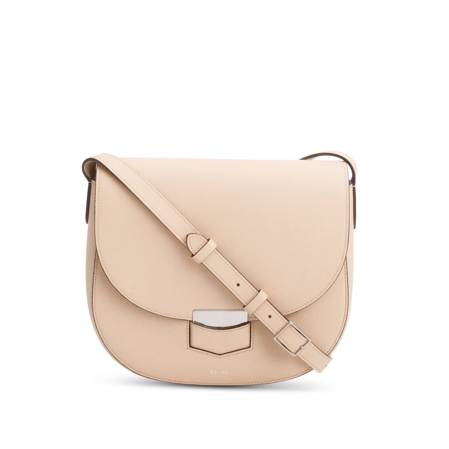 Celine Beige Grained Calfskin Medium Trotteur Crossbody Bag