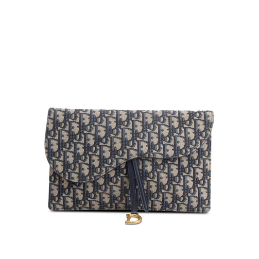 Christian Dior 2026 Blue Oblique Jacquard Canvas Saddle Pouch
