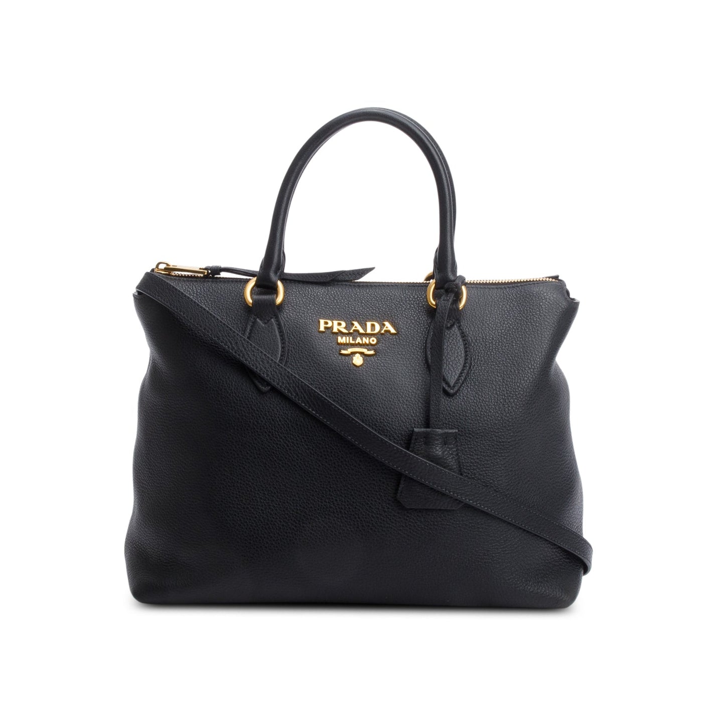 Prada Black Vitello Daino Small Zip Tote
