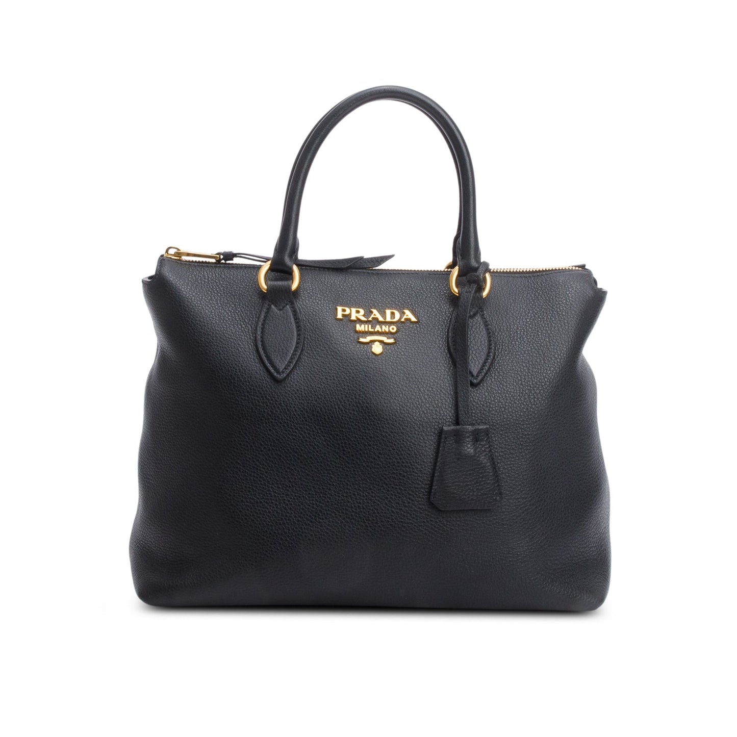 Prada Black Vitello Daino Small Zip Tote