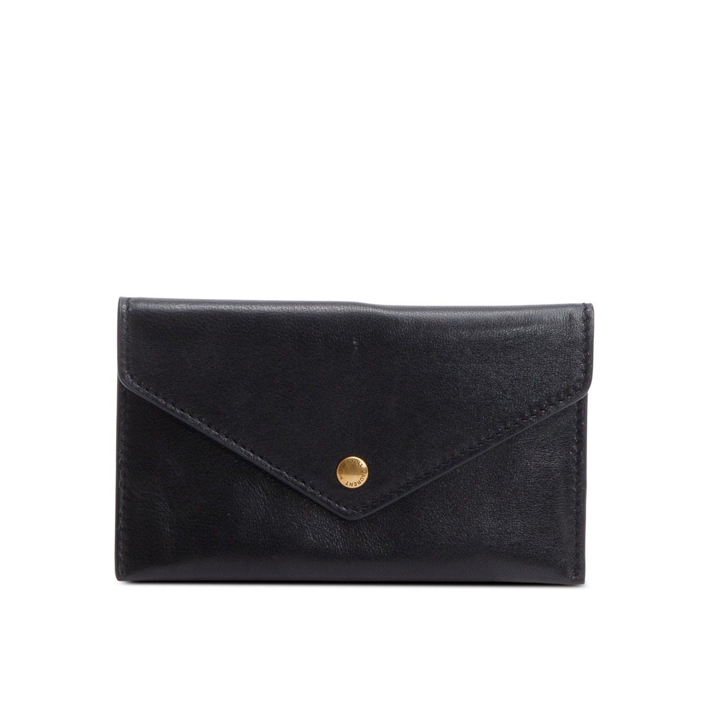 Saint Laurent 2024 Black Shiny Calfskin Envelope Coin Pouch