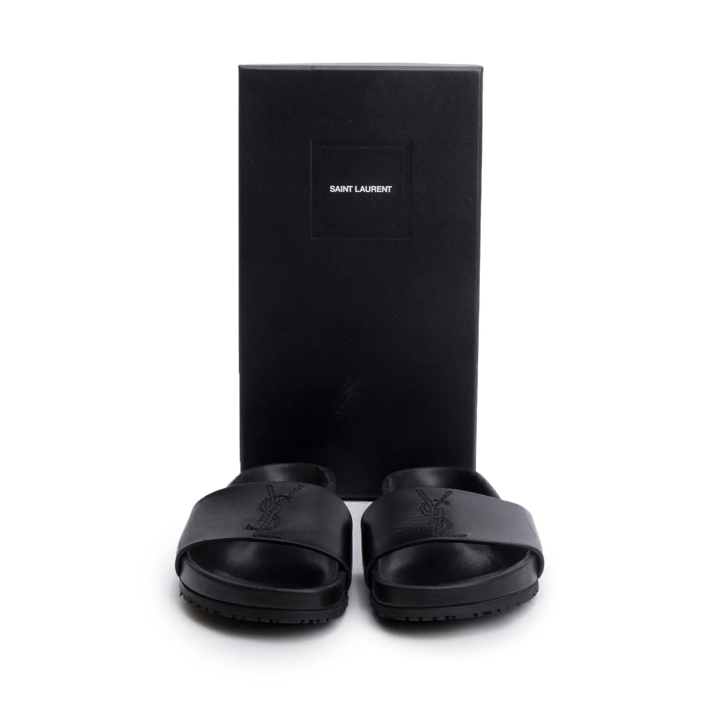 Saint Laurent Black Leather Jimmy Joan Slide Sandals, Size 39