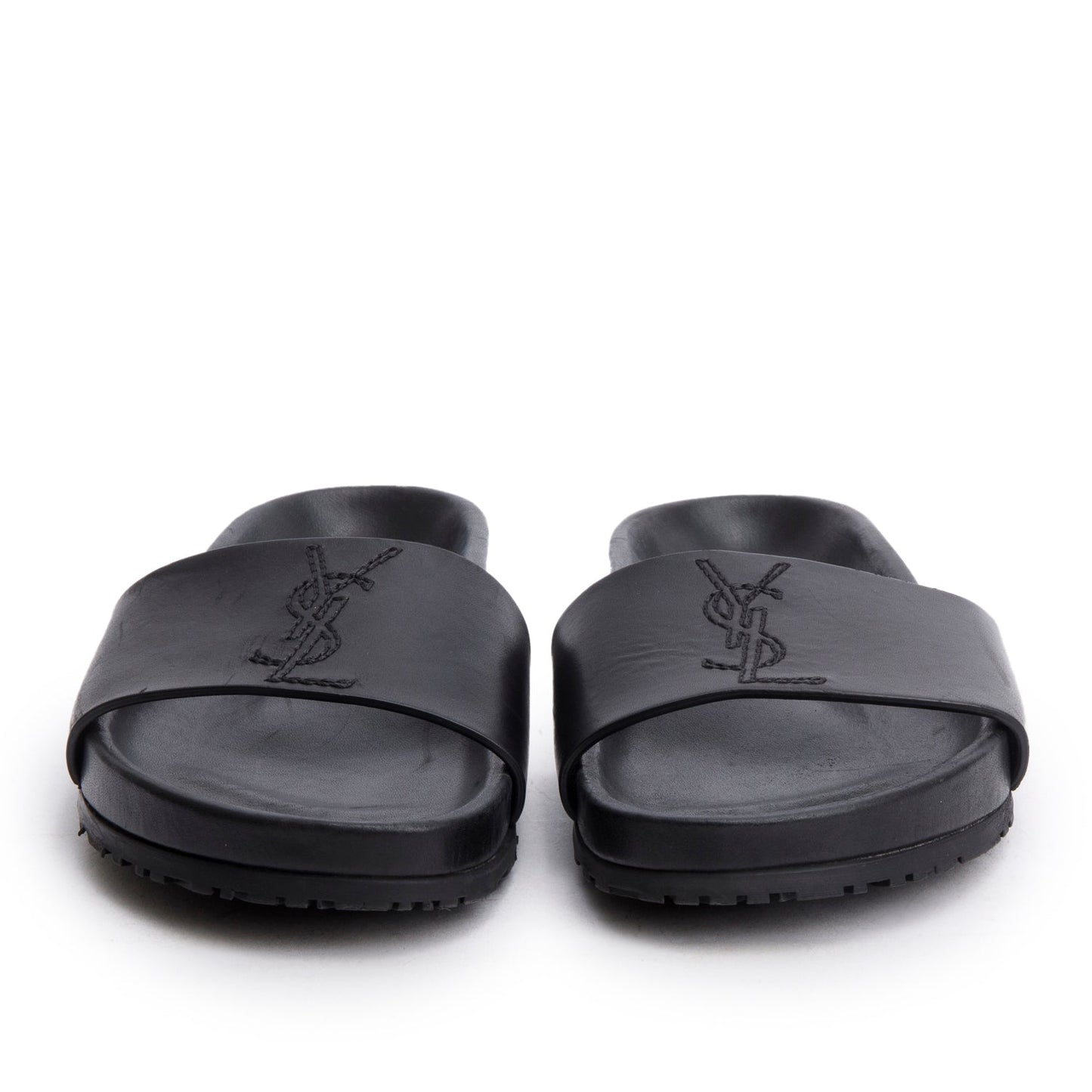 Saint Laurent Black Leather Jimmy Joan Slide Sandals, Size 39