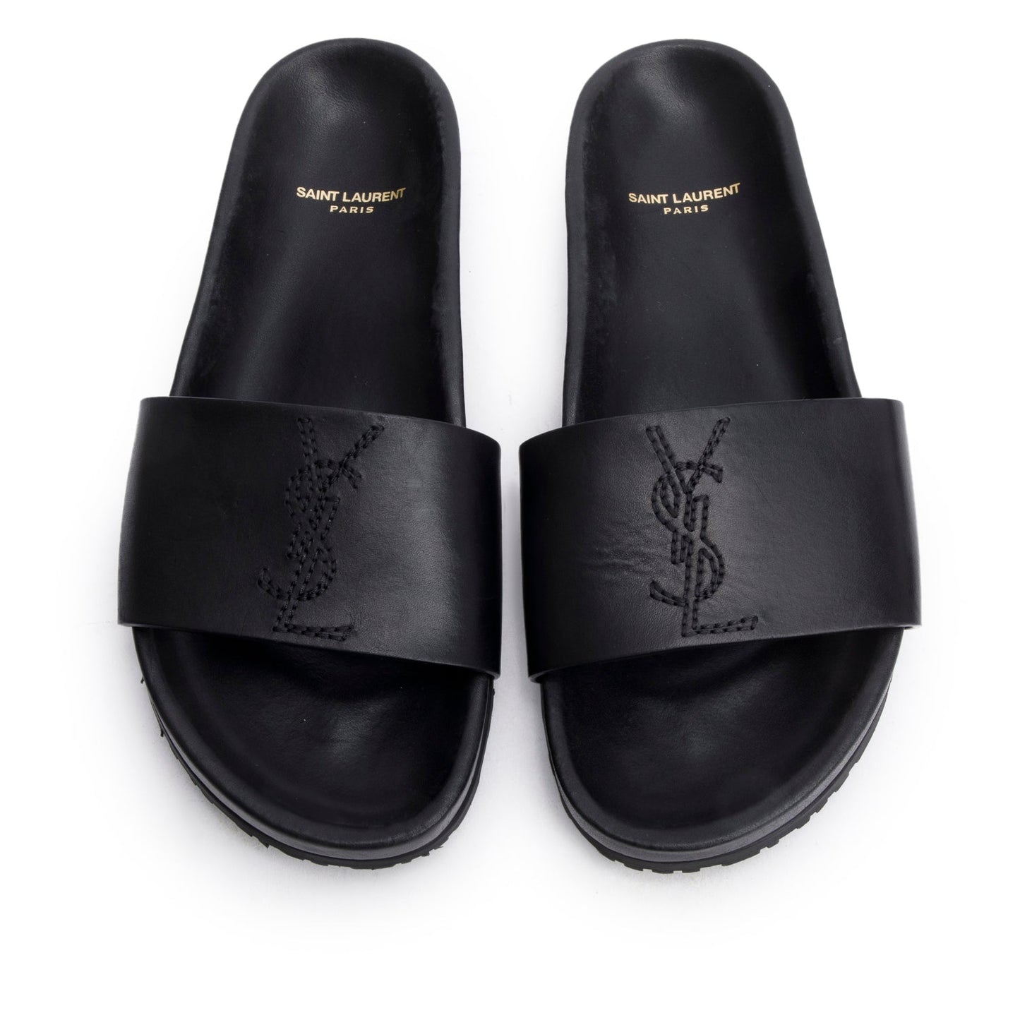 Saint Laurent Black Leather Jimmy Joan Slide Sandals, Size 39