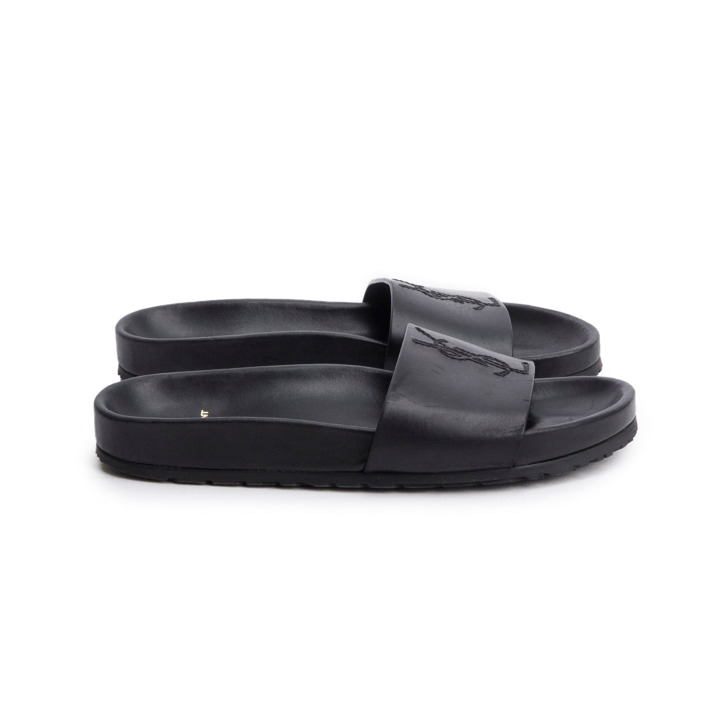 Saint Laurent Black Leather Jimmy Joan Slide Sandals, Size 39