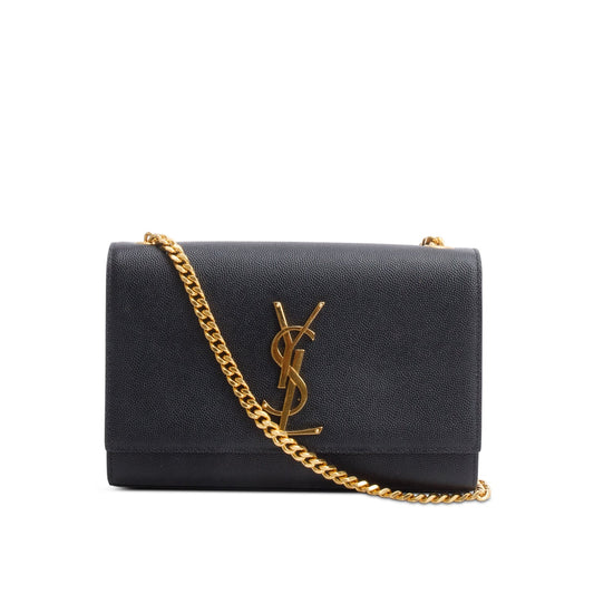 Saint Laurent 2024 Black Grain De Poudre Small Kate Chain Bag