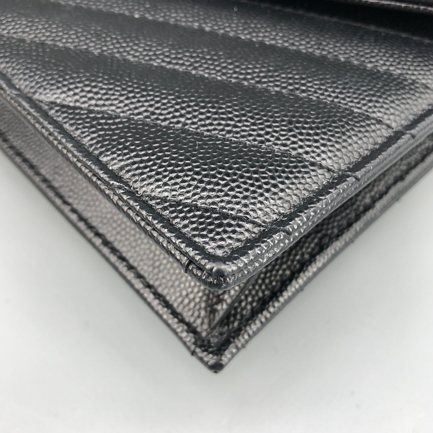 Saint Laurent Envelope Chevron Grain Leather Chain Shoulder Bag Black