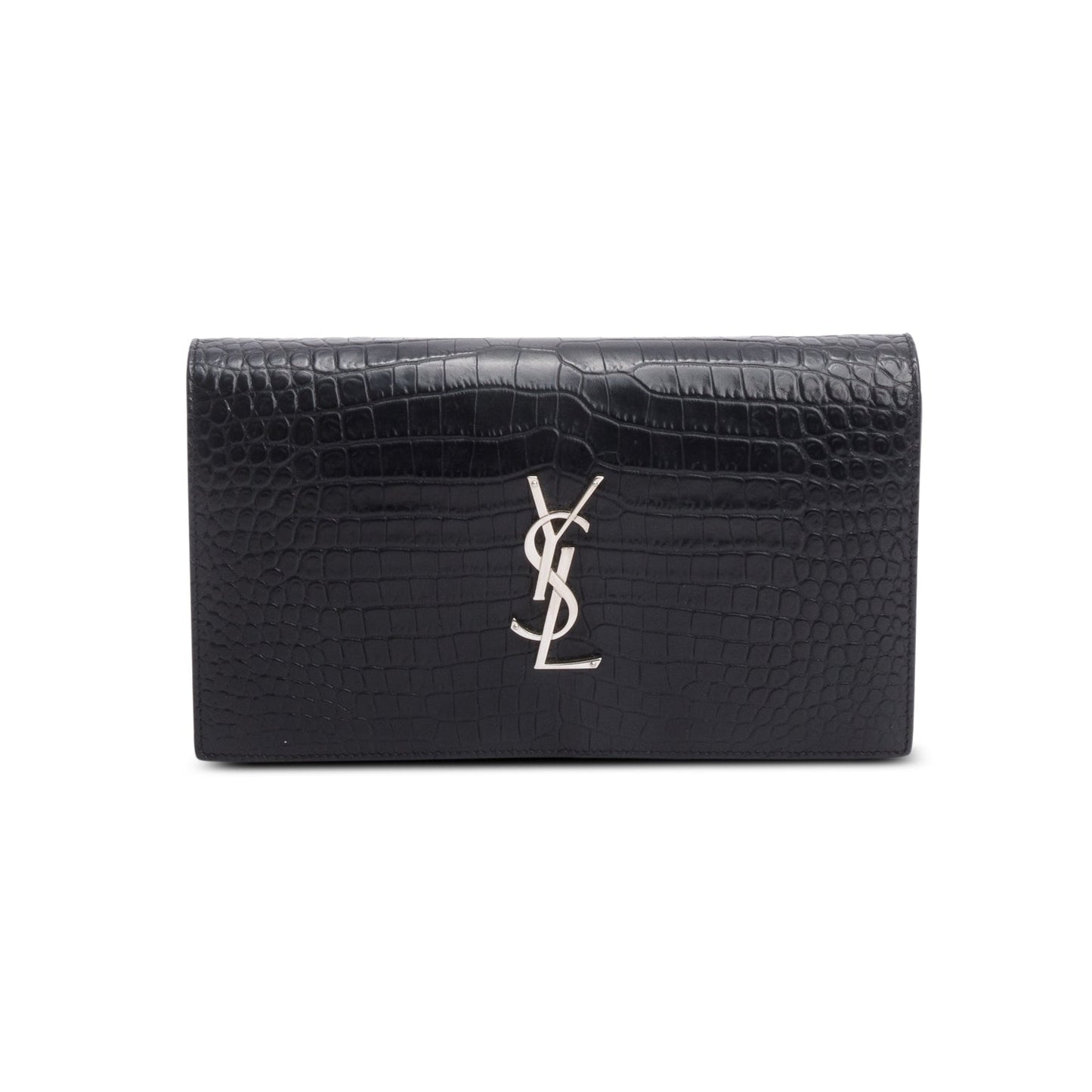 Saint Laurent Black Croc Embossed Classic Cassandre Chain Wallet