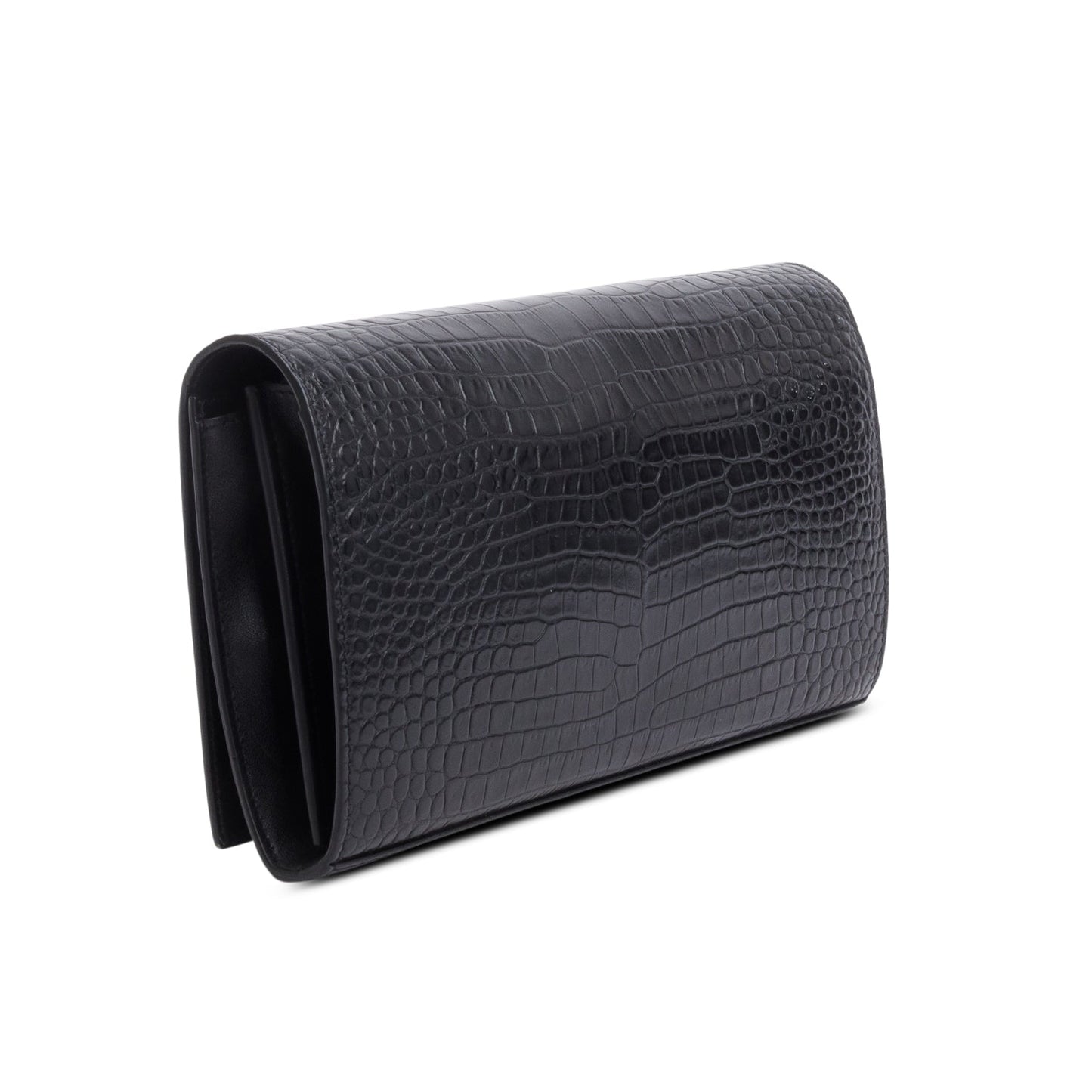 Saint Laurent Black Croc Embossed Classic Cassandre Chain Wallet
