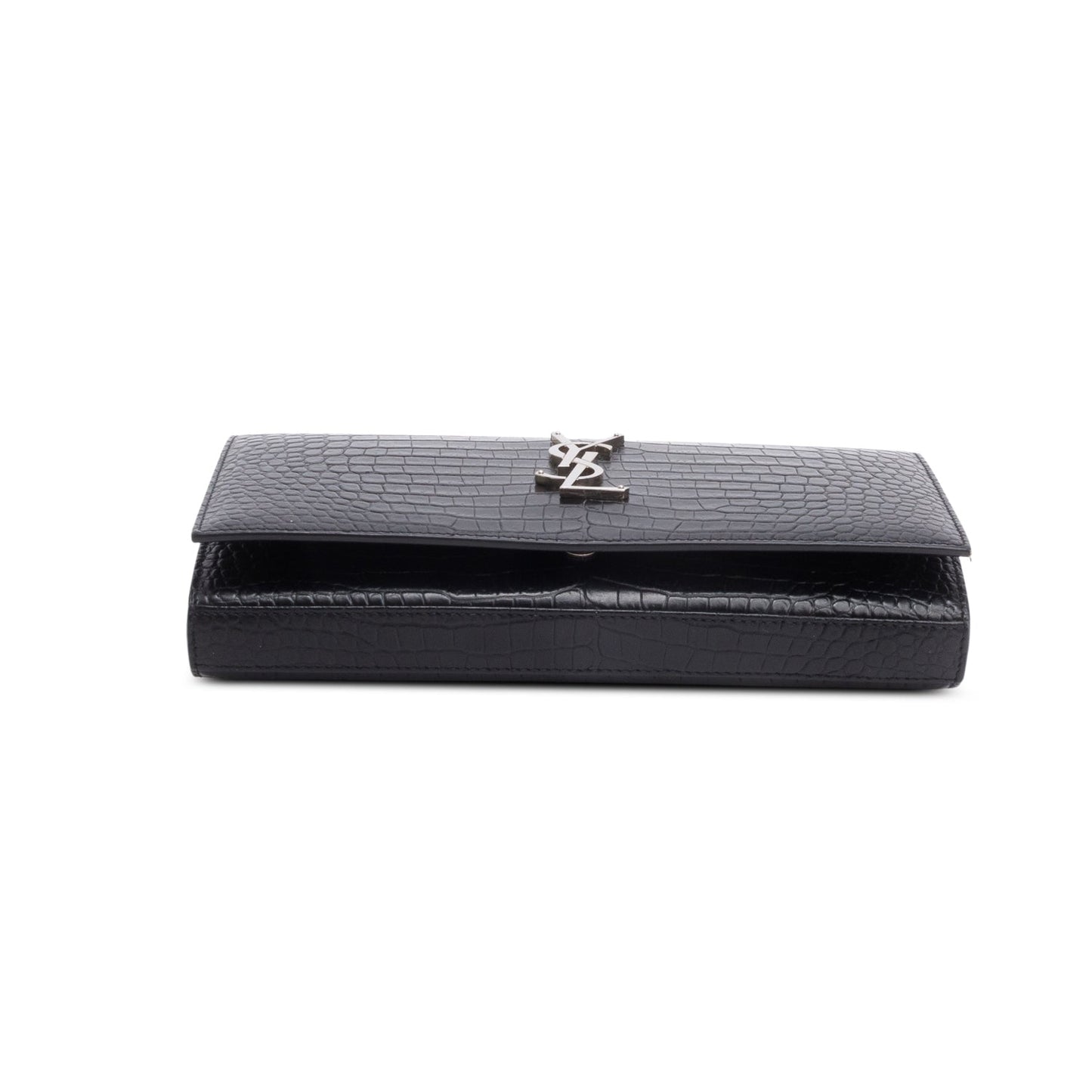 Saint Laurent Black Croc Embossed Classic Cassandre Chain Wallet