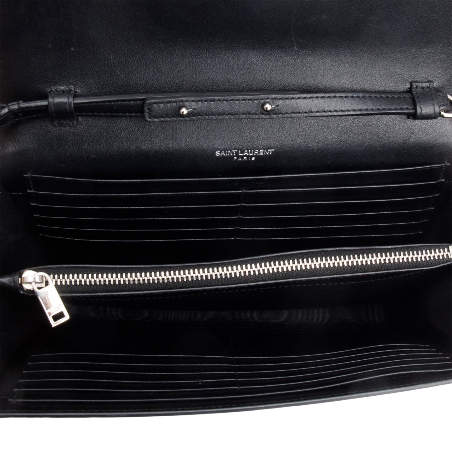 Saint Laurent Black Croc Embossed Classic Cassandre Chain Wallet
