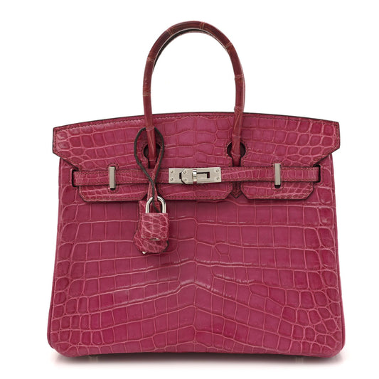 Hermes Shiny Niloticus Crocodile Birkin 25 Rose Scheherazade