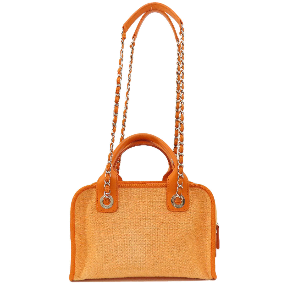 CHANEL Shoulder Bag canvas Orange Deauville Bowling Bag SilverMetal 2WAY