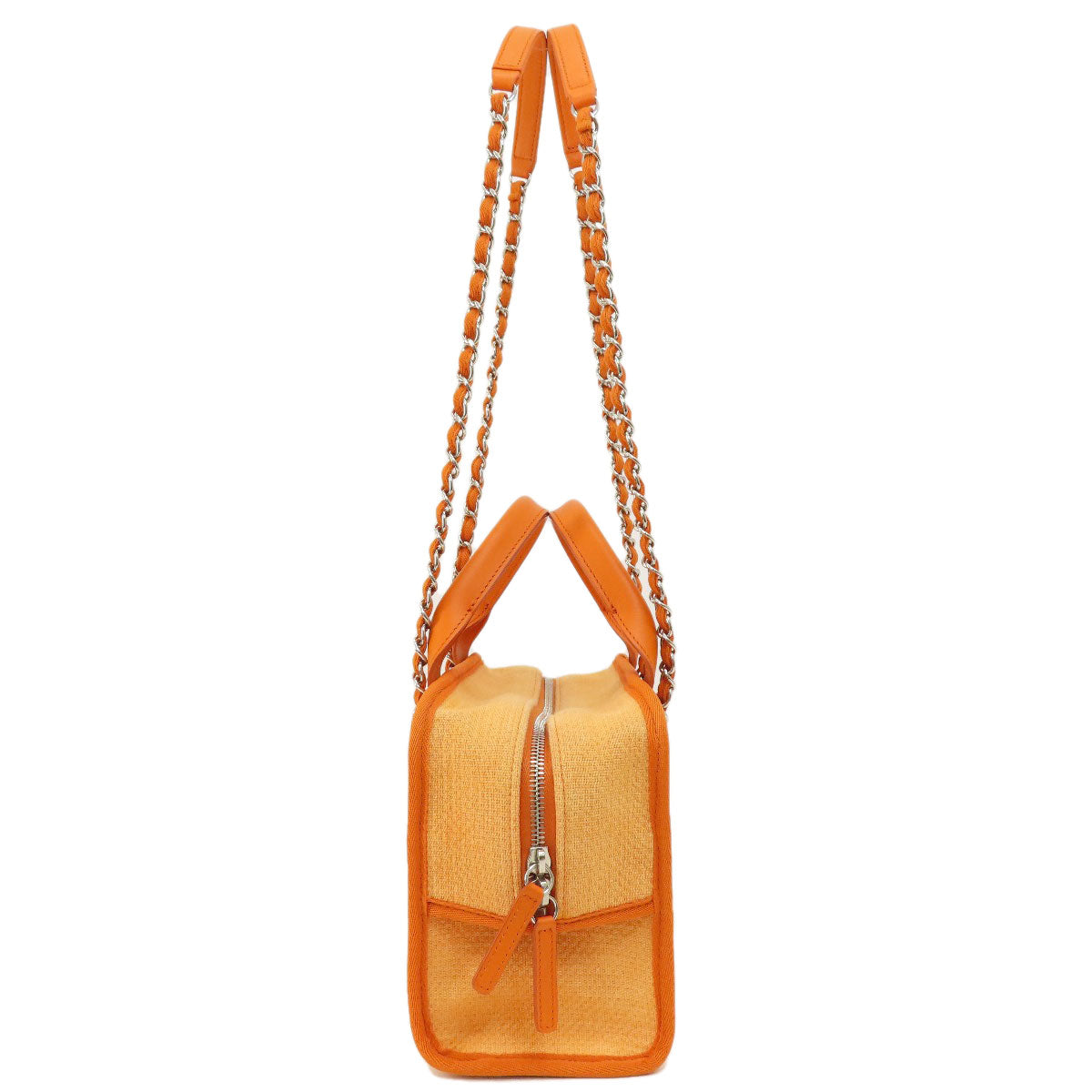 CHANEL Shoulder Bag canvas Orange Deauville Bowling Bag SilverMetal 2WAY