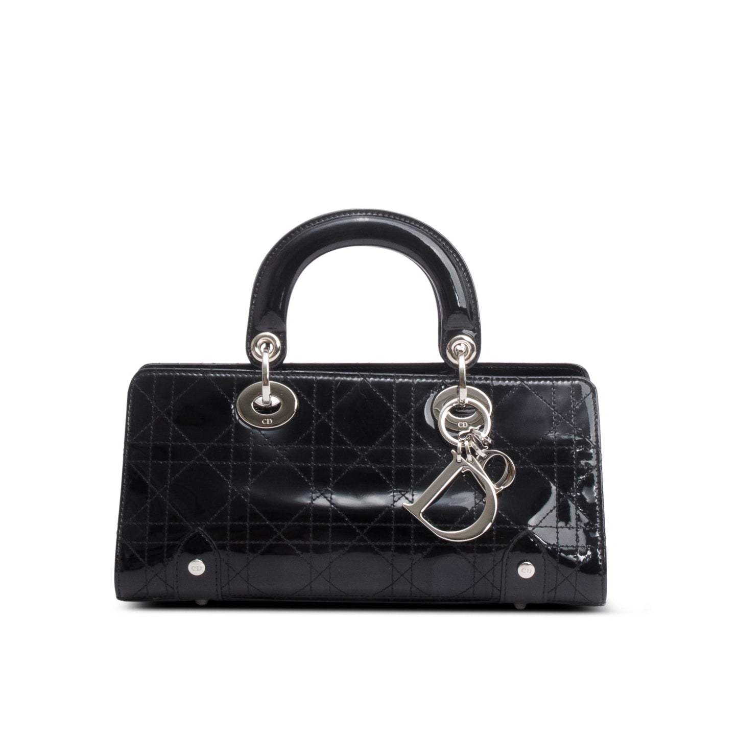 Christian Dior Vintage Black Patent Leather Cannage Calfskin Small East West Lady Dior