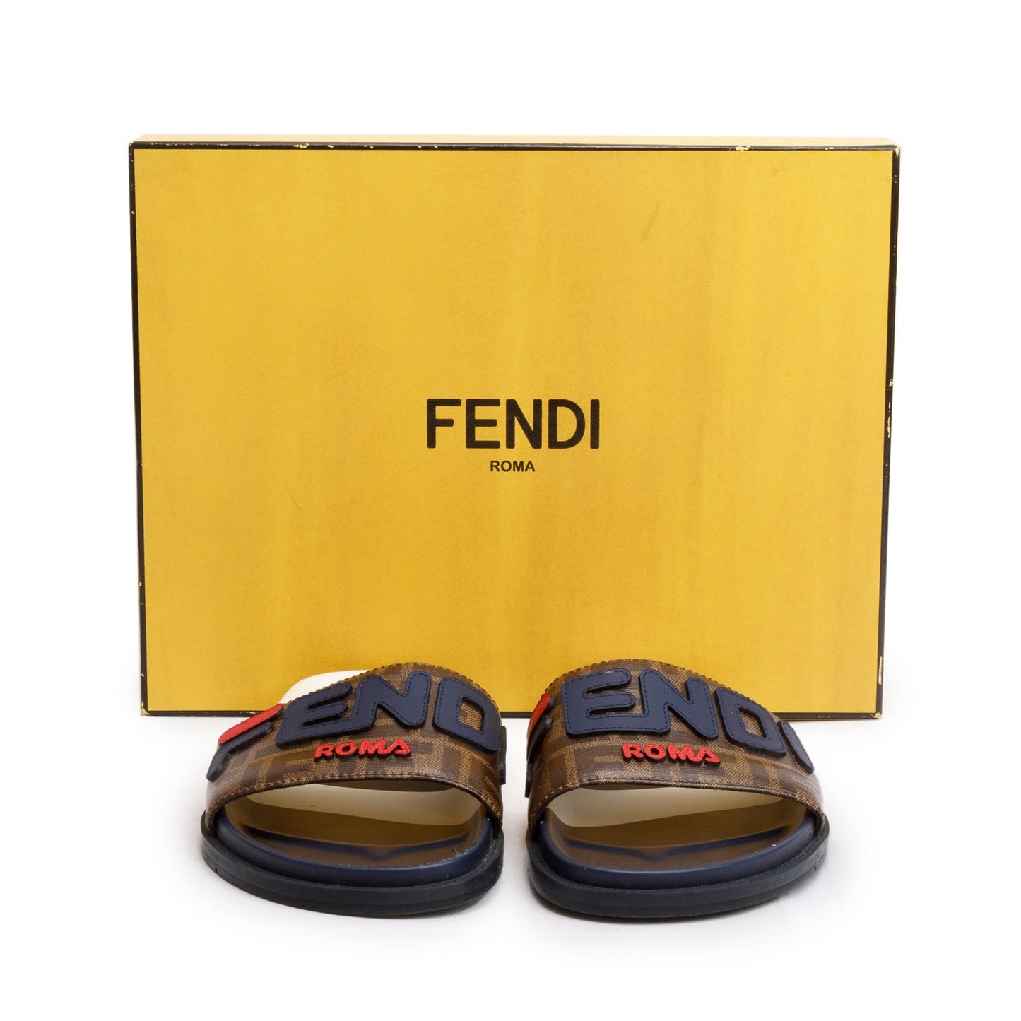 Fendi x Fila Zucca FF Logo Canvas Rubber Slides, Mens Size 8