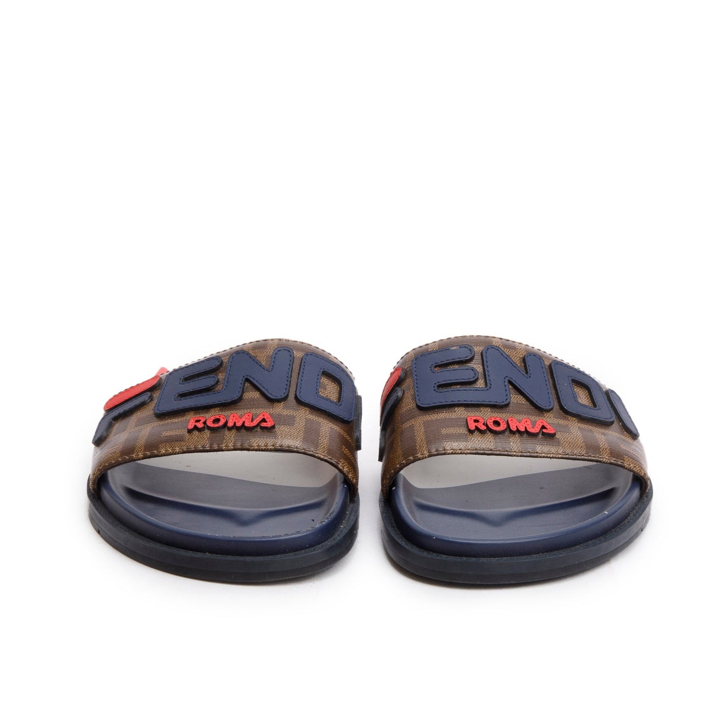 Fendi x Fila Zucca FF Logo Canvas Rubber Slides, Mens Size 8