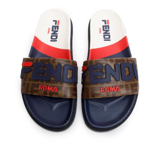 Fendi x Fila Zucca FF Logo Canvas Rubber Slides, Mens Size 8