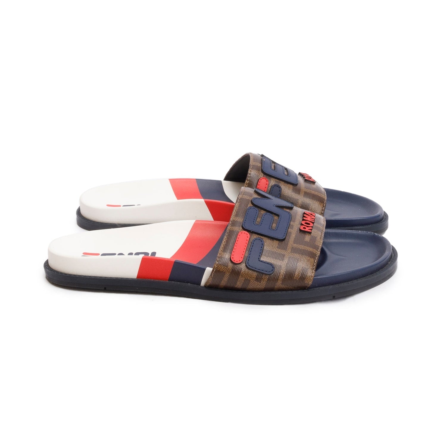 Fendi x Fila Zucca FF Logo Canvas Rubber Slides, Mens Size 8