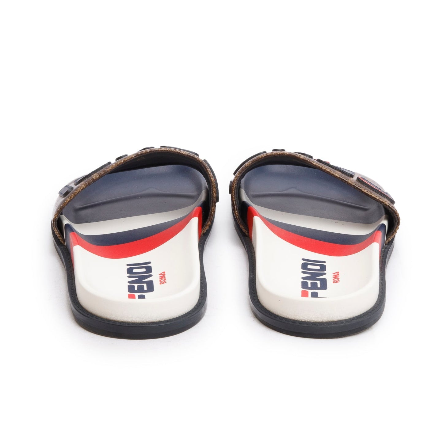Fendi x Fila Zucca FF Logo Canvas Rubber Slides, Mens Size 8