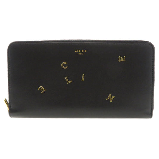 CELINE Long Wallet Purse Calfskin black Logo motif Women