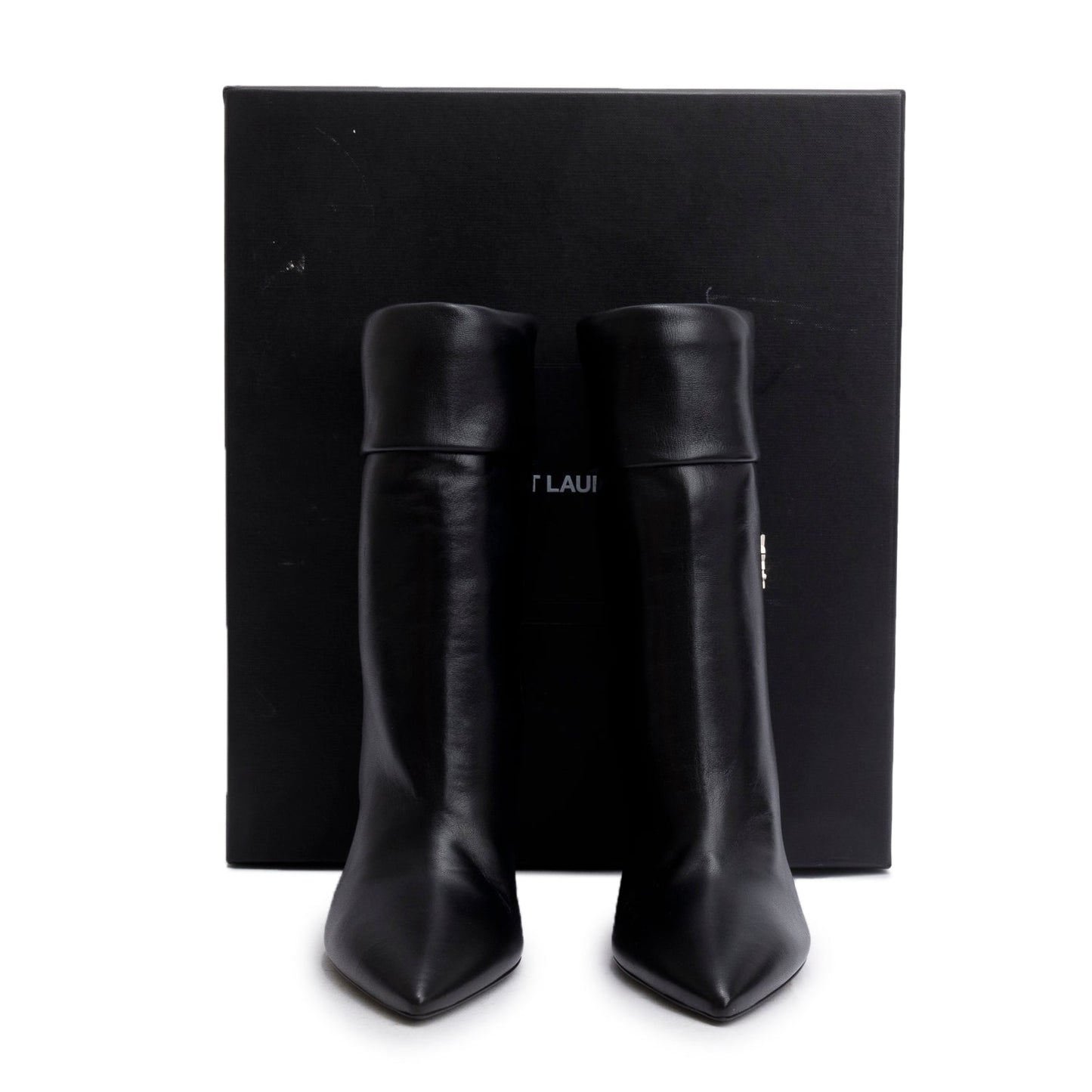 Saint Laurent Black Leather Niki Pointed Toe Ankle Boots, Size 39