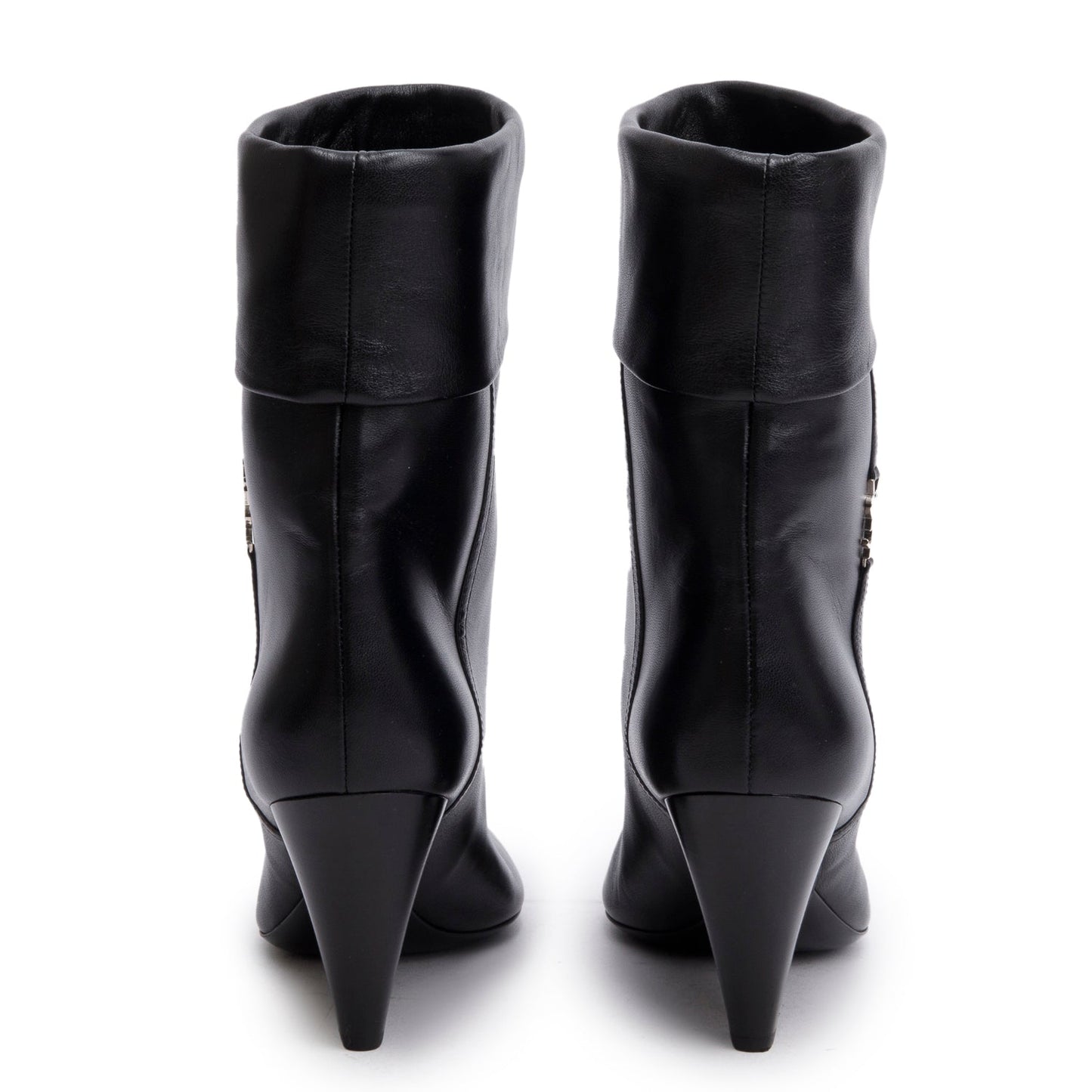 Saint Laurent Black Leather Niki Pointed Toe Ankle Boots, Size 39